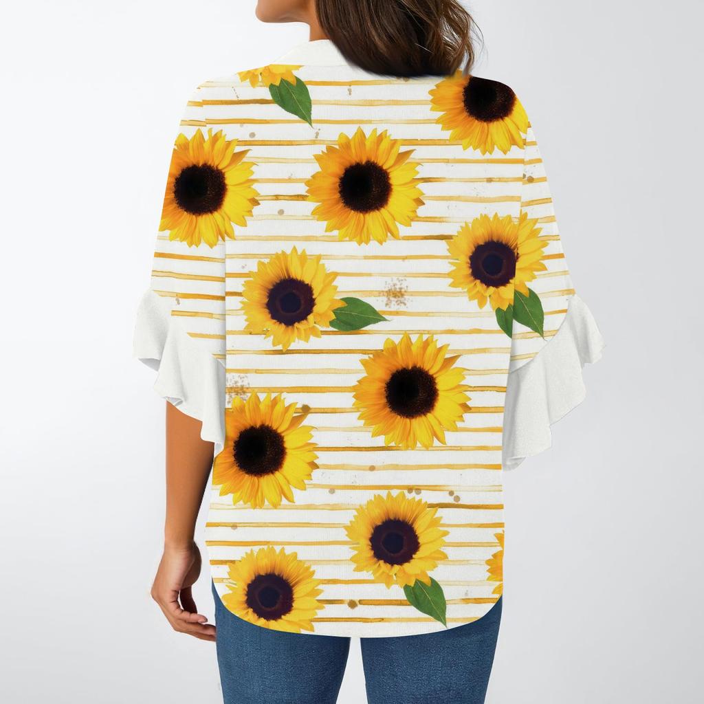 Summer Women's Tops V-Neck Seven Sleeve Shirt Spring Summer Floral Printed Tops Casual Shirt