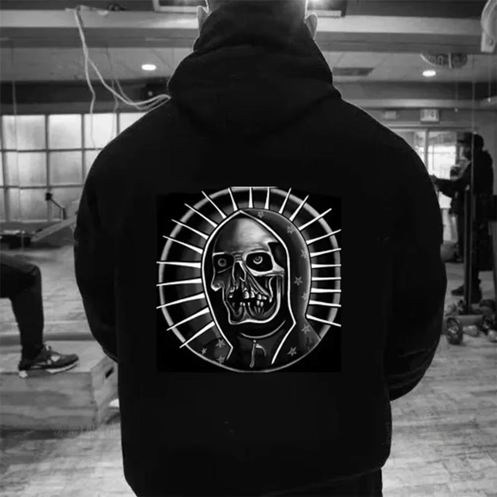 Gothic Skull Print Men's Hoodies Pullover Autumn Casual Clothes Women Tops Outdoor Street Sweatshirts