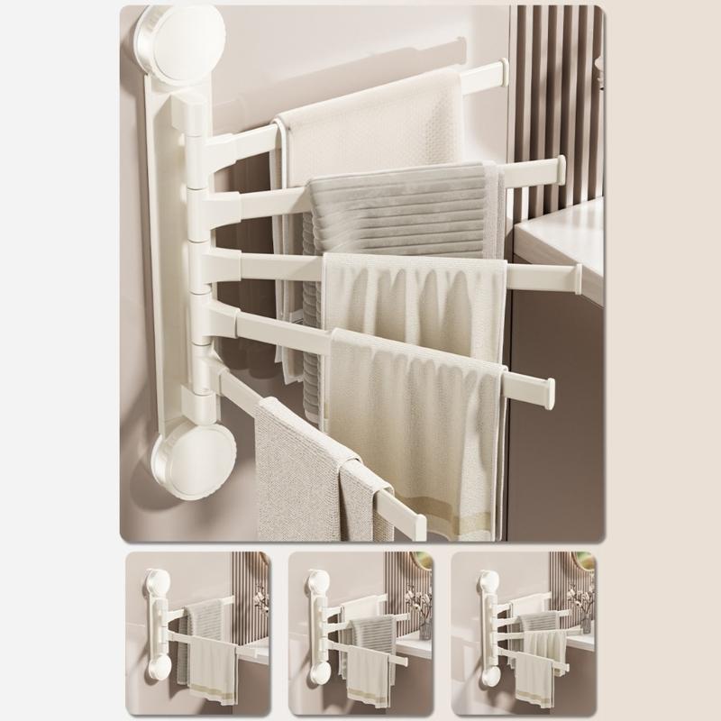 Practical Suction Mounted Towel Rack with Double Rotating Rack Portable for Renters and Wall Friendly Homes Hanging