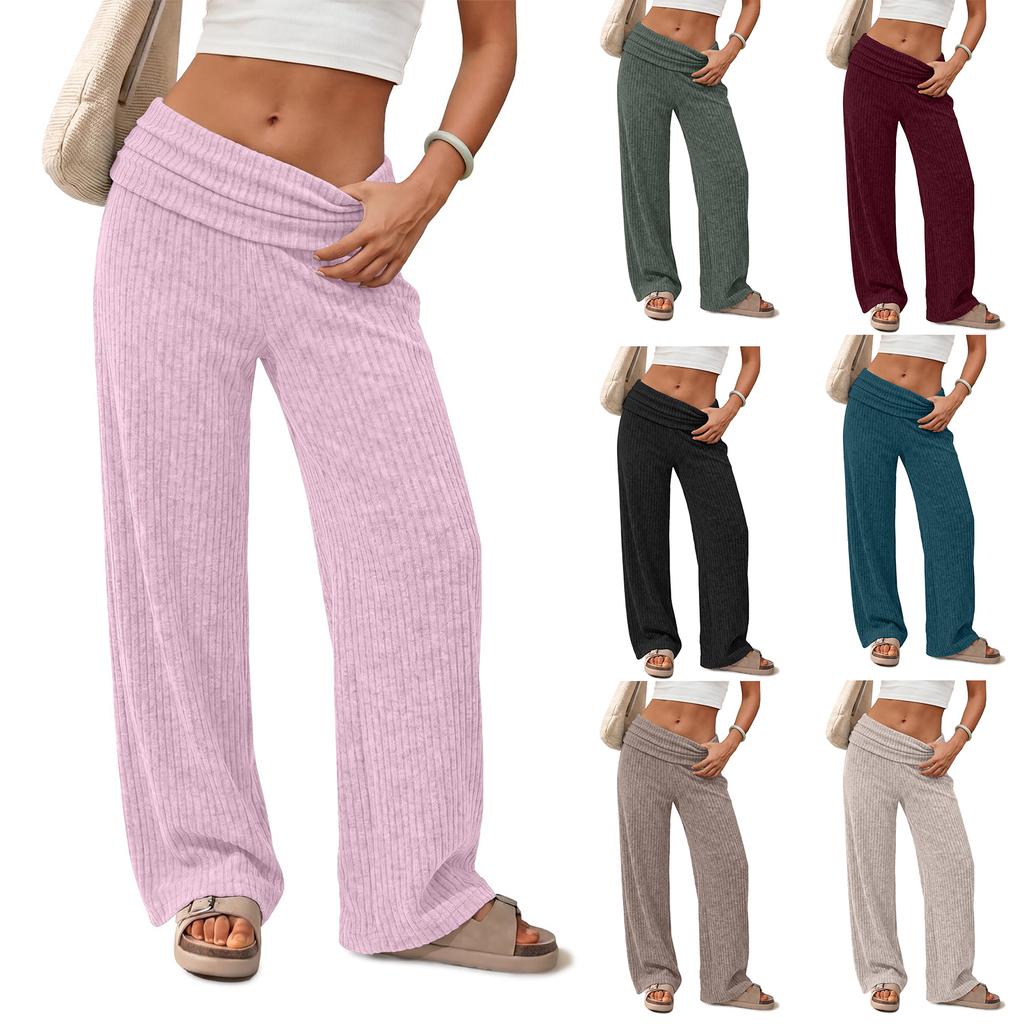 Women's High Waist Wide Leg Pants Color Soft Casual Trousers