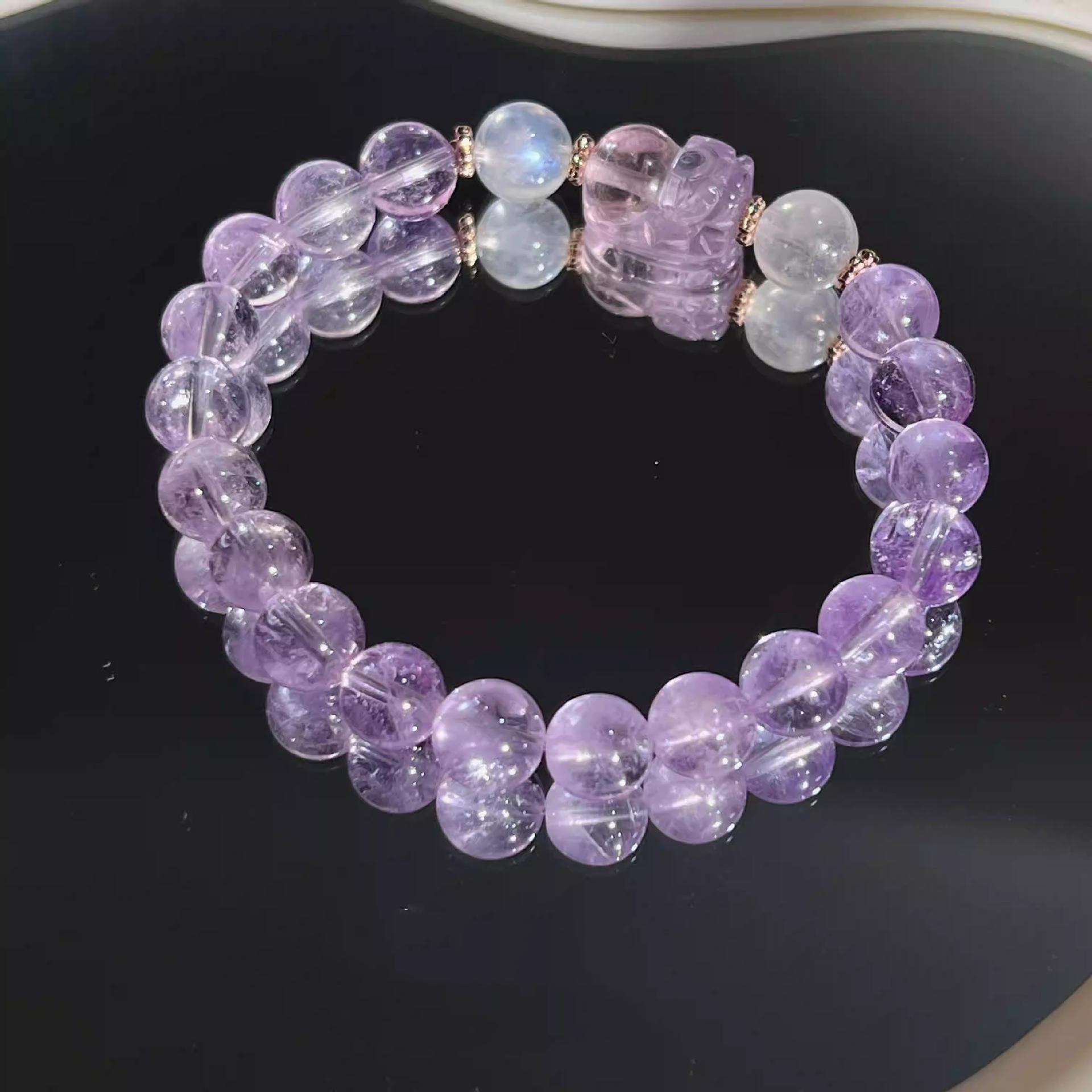 

Amethyst Pixiu Bracelet, Natural Lavender Blue Moonstone Bracelet, Ametrine Pixiu Crystal Bracelet, Women s Jewelry Gift Amethyst and Yellow Cryst