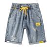 Summer New Beach Casual Men Shorts Straight Ripped Knee Length Denim Shorts Drawstring Loose Hole Male Short Jeans