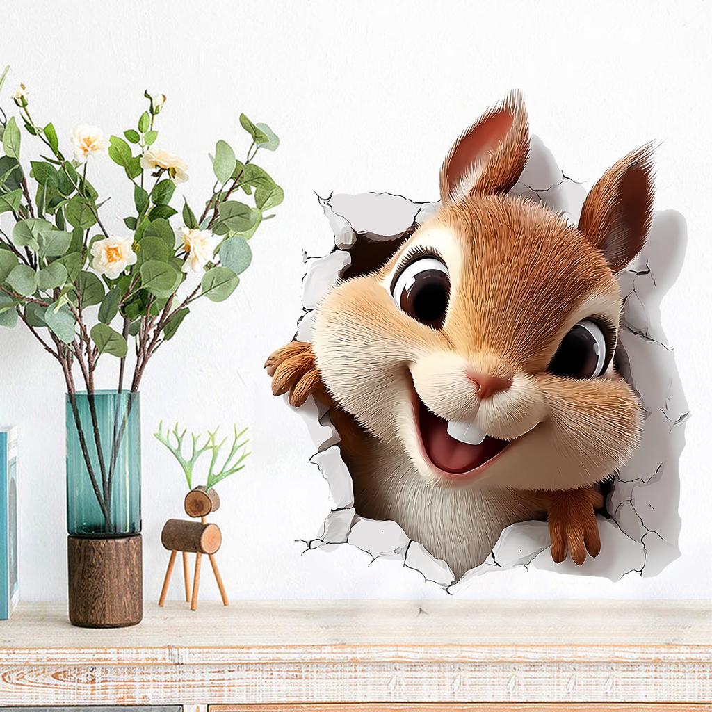 3D Breaking Wall Squirrel Wall Sticker Self-Adhesive Removable for Kids Room Living Room Home Decor