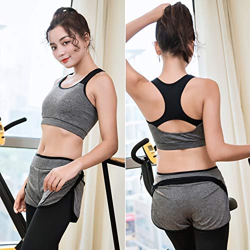 Teddy Women's 5-Piece Fitness Swimsuit Set: Long Sleeve Rash Guard, Rash Leggings, Shorts, and Sports Bra (Gray, Size 2XL, hys1323)