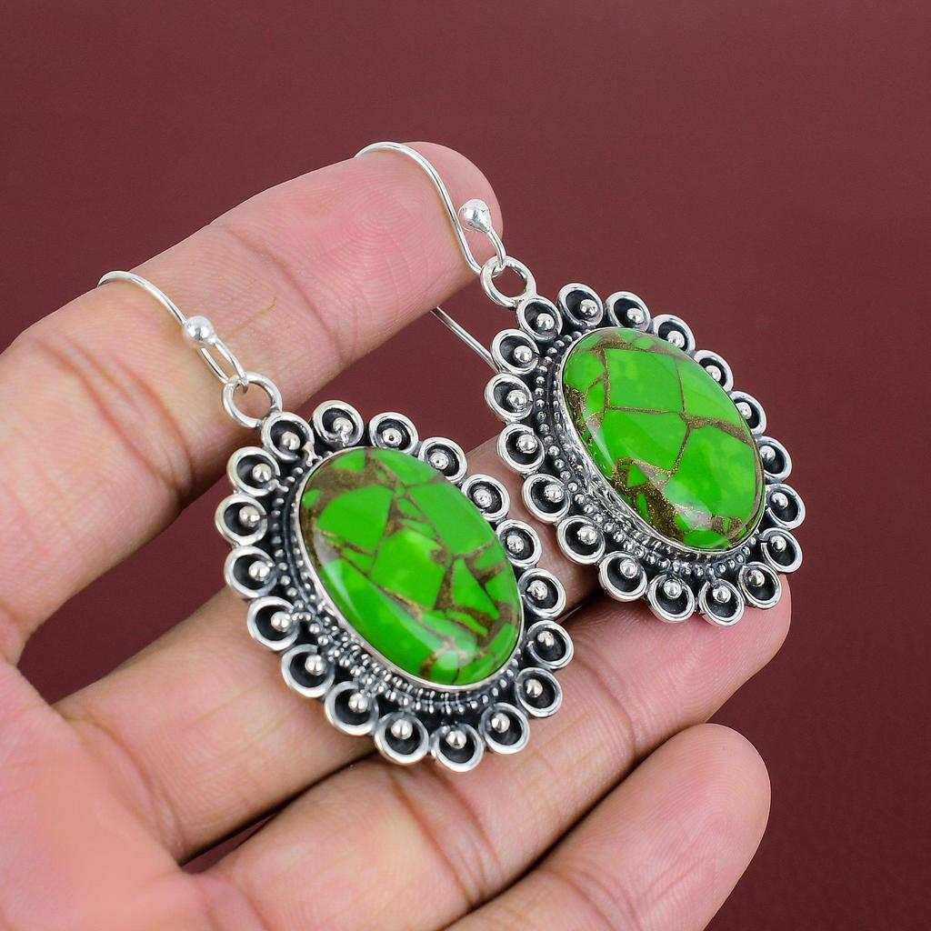Kupfer Grün Türkis Ohrringe 925 Sterling Silber Ohrringe Original Edelstein Ohrringe Handgemacht Türkis Schmuck Geschenke für Frau Tropfen Ohrringe