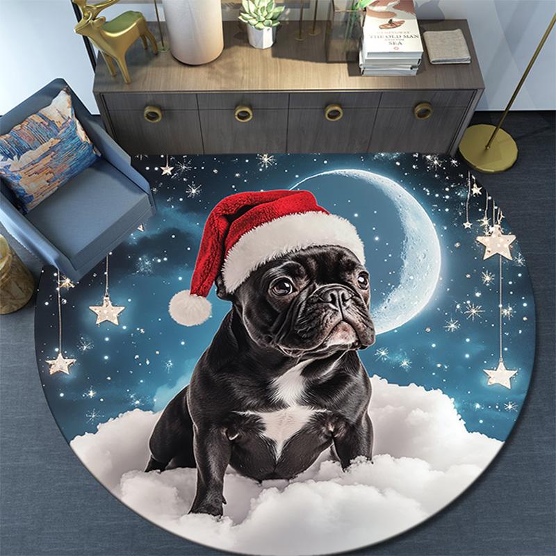 French Bulldog Round Area Rug,Carpet Rug for Living Room Bedroom Sofa Playroom Decor,Non-slip Floor Mat