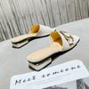 Fashion 2024 Summer Women's Outerwear Slippers British Style Metal Decoration Ladies Casual Shoes High Heel Work and Walk Wear 41-43