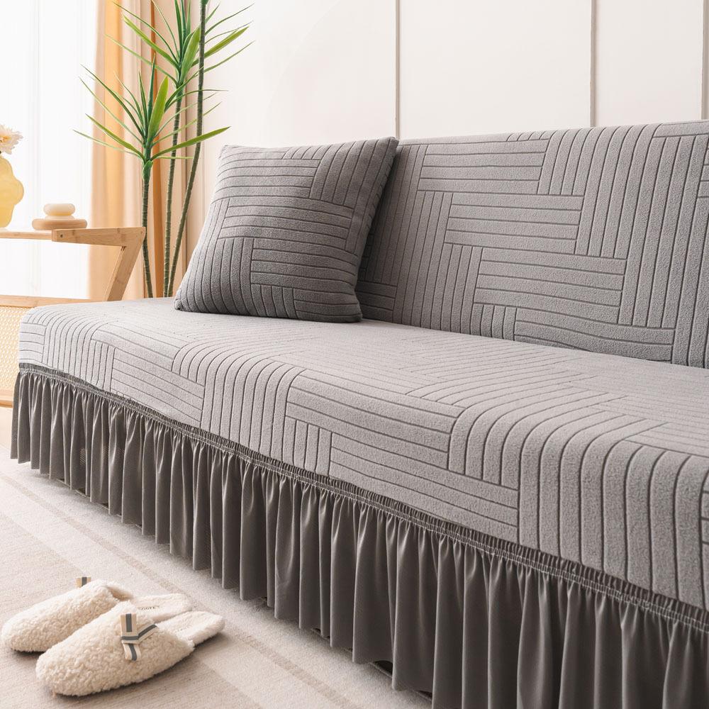 

Водонепроницаемая юбка жаккардовый флисовый чехол для дивана все включено универсальный четырехсезонный универсальный для гостиной эластичный прямой ряд S size (120-150cm)