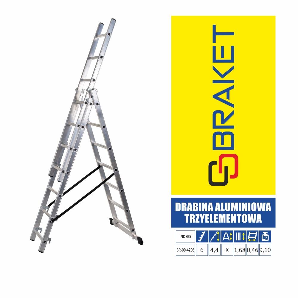 3-Element Aluminum Ladder 345 Cm 6+6+6 Rungs - Br-00-4206