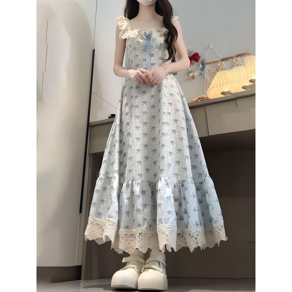 

Кружевное цветочное платье на бретелях, детское летнее новое, универсальное, с темпераментом, красивое платье с акцентом на талии XL- (recommended 110-60kg)