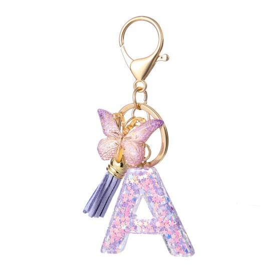 Purple Series Keychain Pendant Sequins Star Initial Letter Key Chain