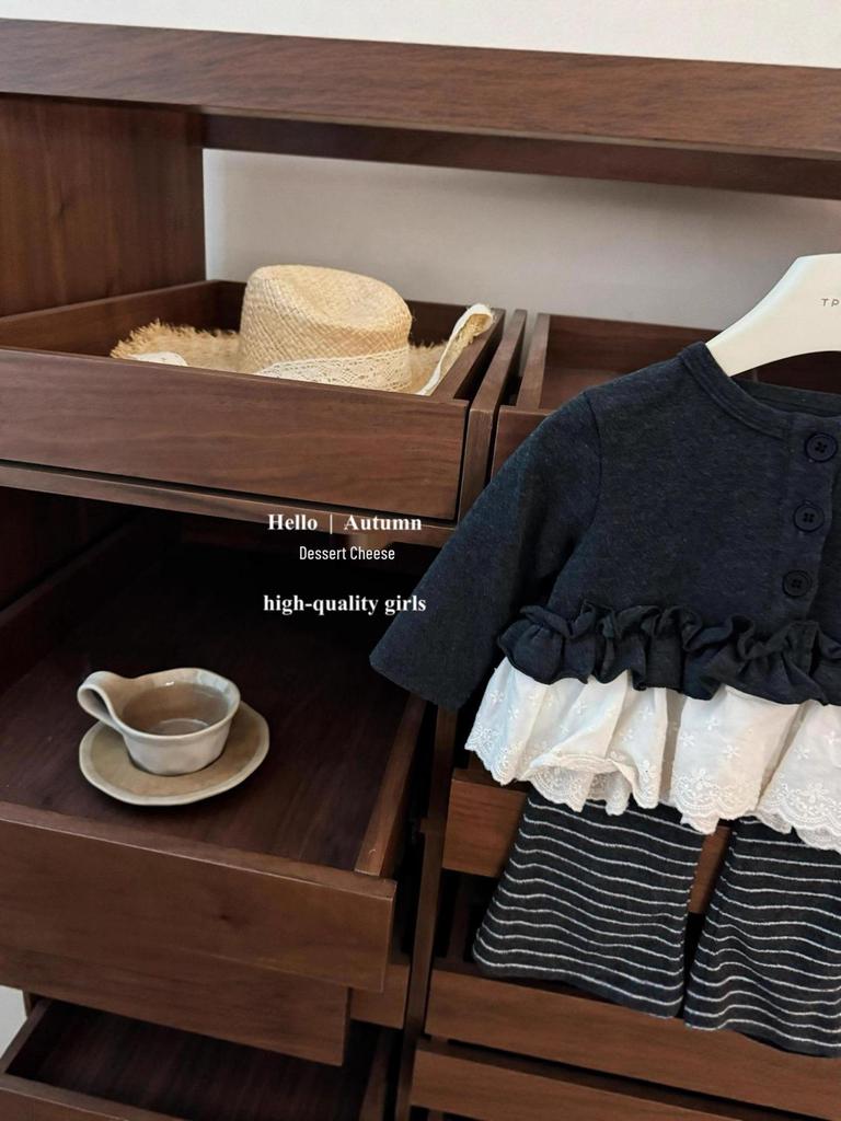 Girls' 2025 Korean-Style Lace Cardigan & Flared Pants Set - Autumn Fashion