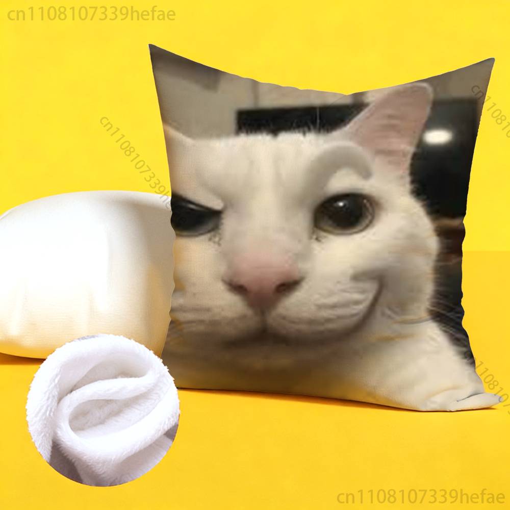 Cat Memes Funny Meme Print Polyester Pillow Case for Valentine Gift Home Sofa Cushion Cover Decoration Custom