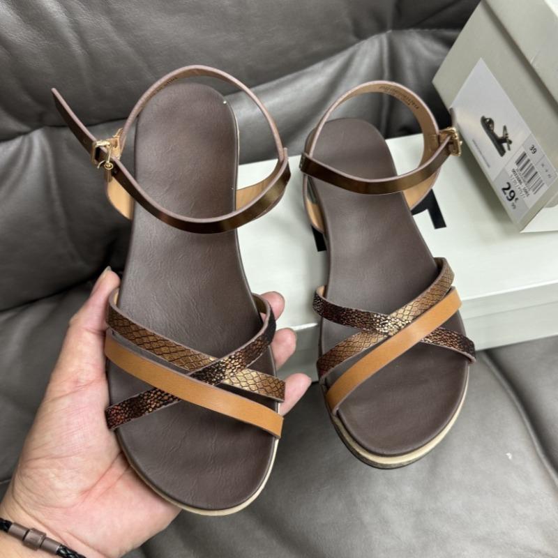 

Fashion Retro Cross Strap Summer Women Sandals Large Size Non Slip Rubber Soles High Quality Brand Leather Flat Beach Shoes for Female 41 коричневый