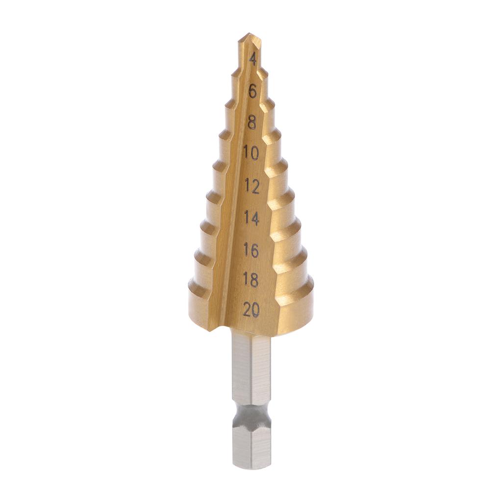 4mm To 12mm 4mm To 20mm Step Drill Bit HSS 4241 Titanium Coated Straight Flutes Hex Shank for Metal Wood Plastic