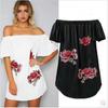 Elegant Floral Embroidered Off Shoulder Dress With Stylish One Shoulder Design