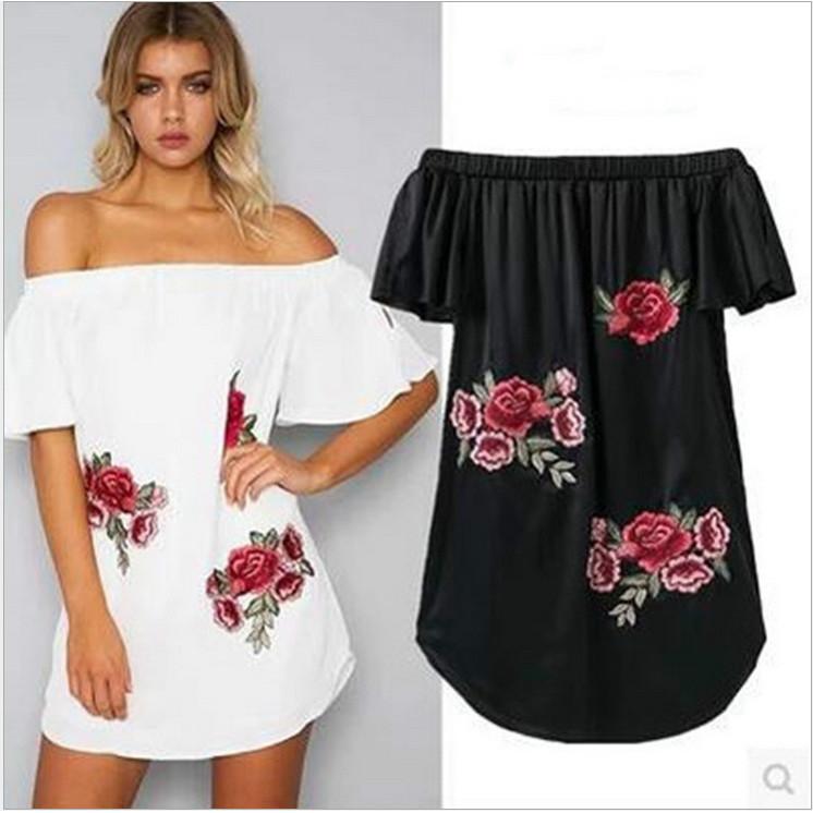 Elegant Floral Embroidered Off Shoulder Dress With Stylish One Shoulder Design