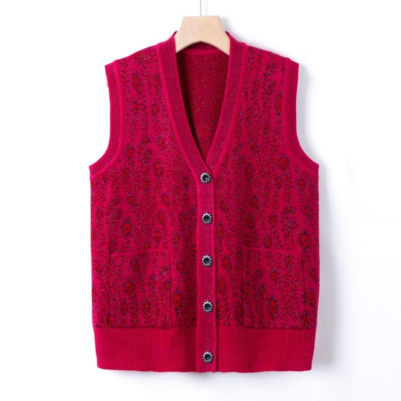 Middle-aged and old women's clothing autumn clothing new knitted sweater grandma autumn sweater vest jacket mom wearing vest top