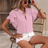 Women's Summer New V-Neck Casual Double Layer Ruffled Sleeve Solid Color Shirt Top