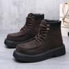 Autumn New Designer Motorcycle Boots for Men Solid Color Retro Lace Retro Platform Boots Male Fashion Casual Cow Suede Shoes Man