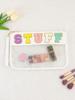 Transparent PVC Zipper Snack Bag with Embroidered Letters - Portable PU Waterproof Makeup and Toiletry Handbag
