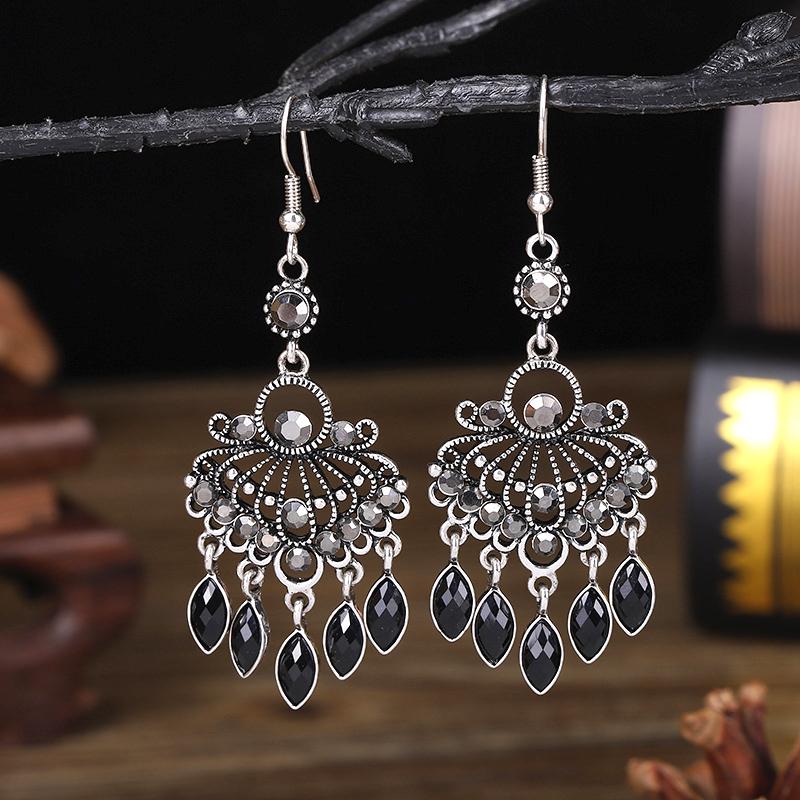 Vintage Ethno Strass Quaste Wassertropfen Ohrringe für Damen Boho Hohl Geometrisch Hängende Ohrringe Pendientes Mujer Brincos