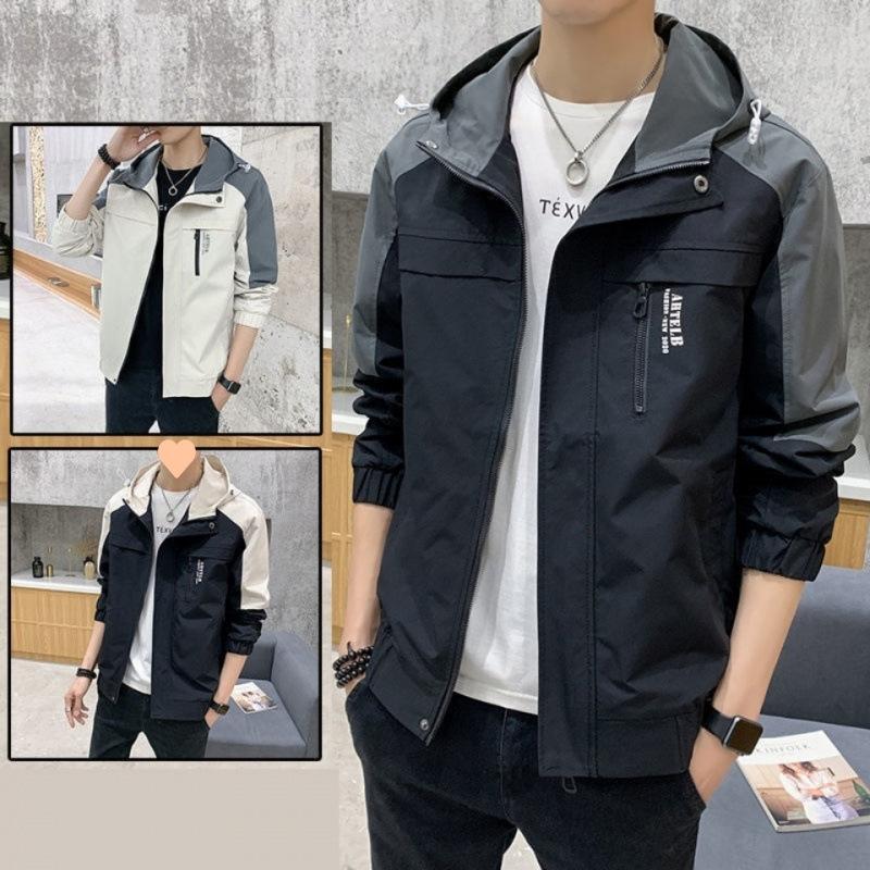 Hooded Splicing Large Size Men's Spring, Autumn and Winter Korean Version of Trendy Casual Jacket