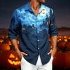 Men's Casual Long Sleeve Shirt with Halloween Print for Spring and Fall