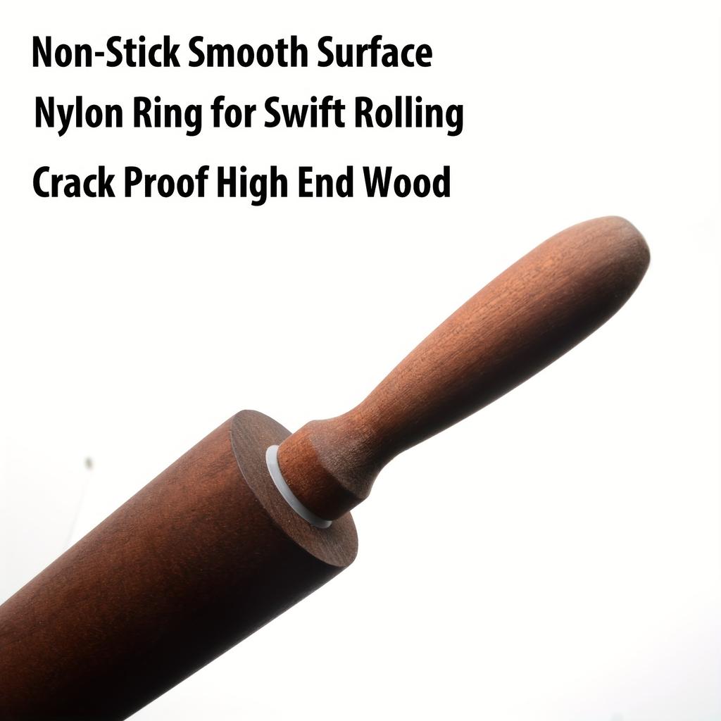 Wooden Rolling Pin with Handles, Classic Dough Roller for Baking, 40x4.5cm
