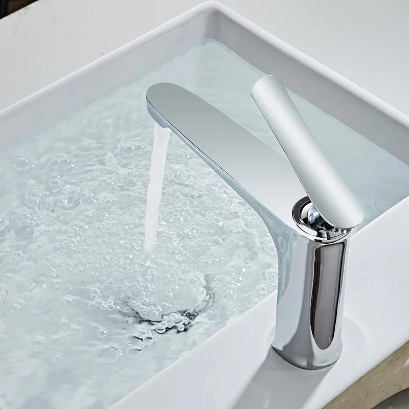 White Brass Basin Faucets Bathroom Waterfall Handle Single Faucet Cold and Hot Water Vessel Sink Mixer Tap Crane Black&Gold