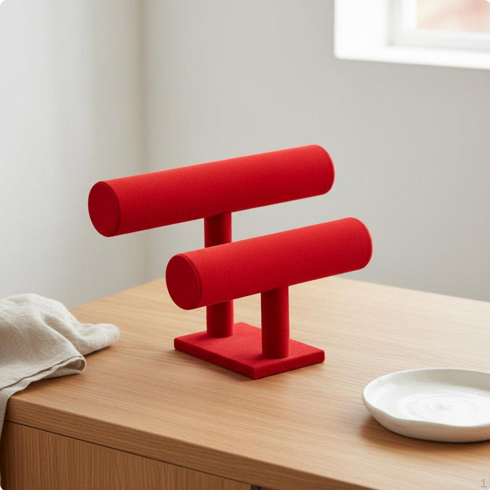 Headband Display Holder Snarl Organization 2 Tier Crossbar Jewelry Stand Sturdy Base Scrunchie Red 2-tier