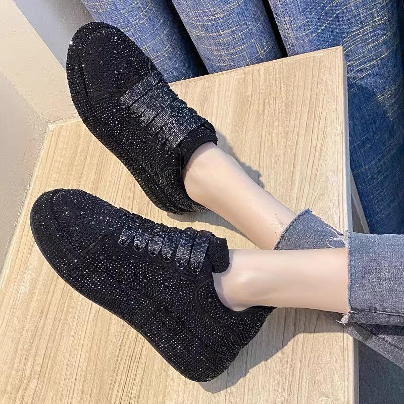 Luxury Rhinestone Womens Leather Casual Shoes Spring Autumn Originality Flash Woman Sneakers Fashion Non Slip Female Board Shoes