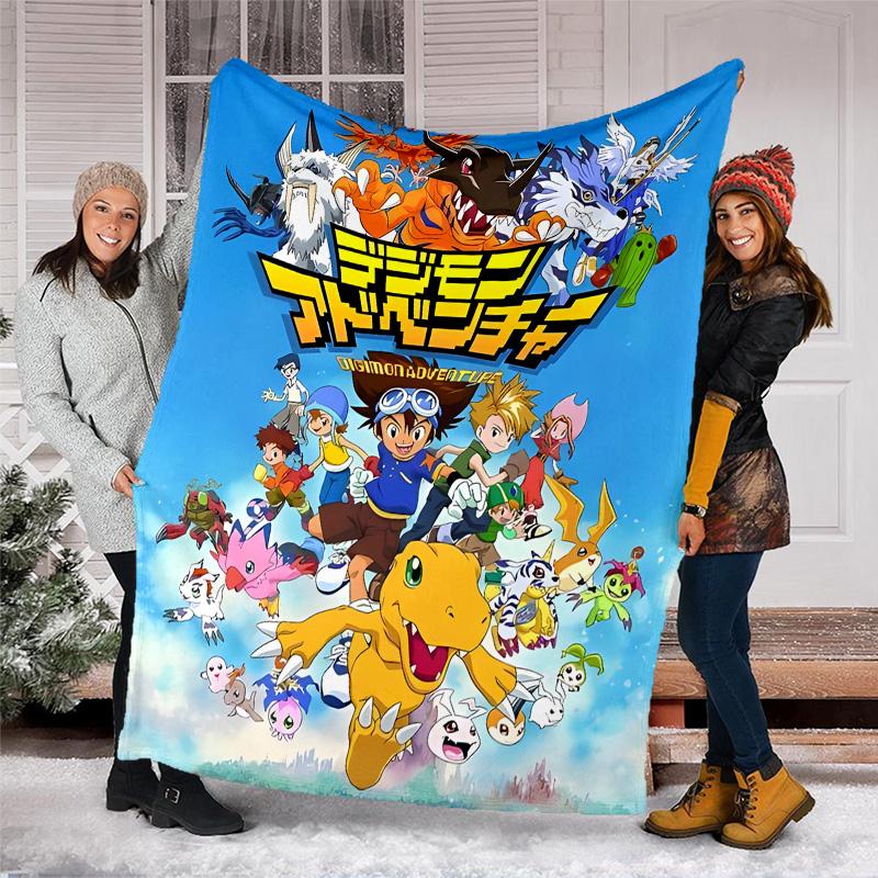 1pc Digimon Theme Blanket - Digital Print, Polyester, Cozy for All Seasons, Perfect for Outdoor, and Travel