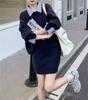 Women's Color Block Two-Piece Shirt Collar Sweater - Lazy Style Autumn Grey Knitwear Set