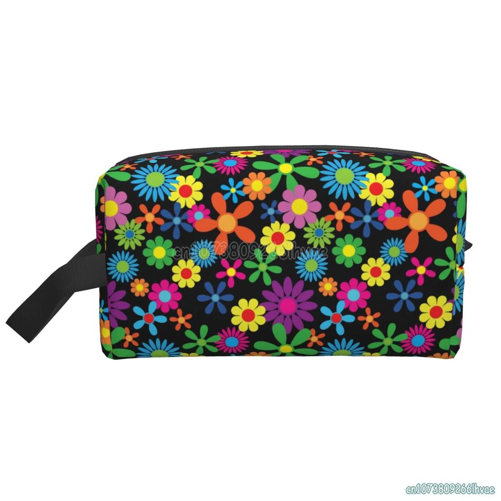 Hippie Flower Women Travel Makeup Pouch Waterproof Large-capacity Travel Cosmetic Bag with Handle Cosmetic Bag Storage Bag