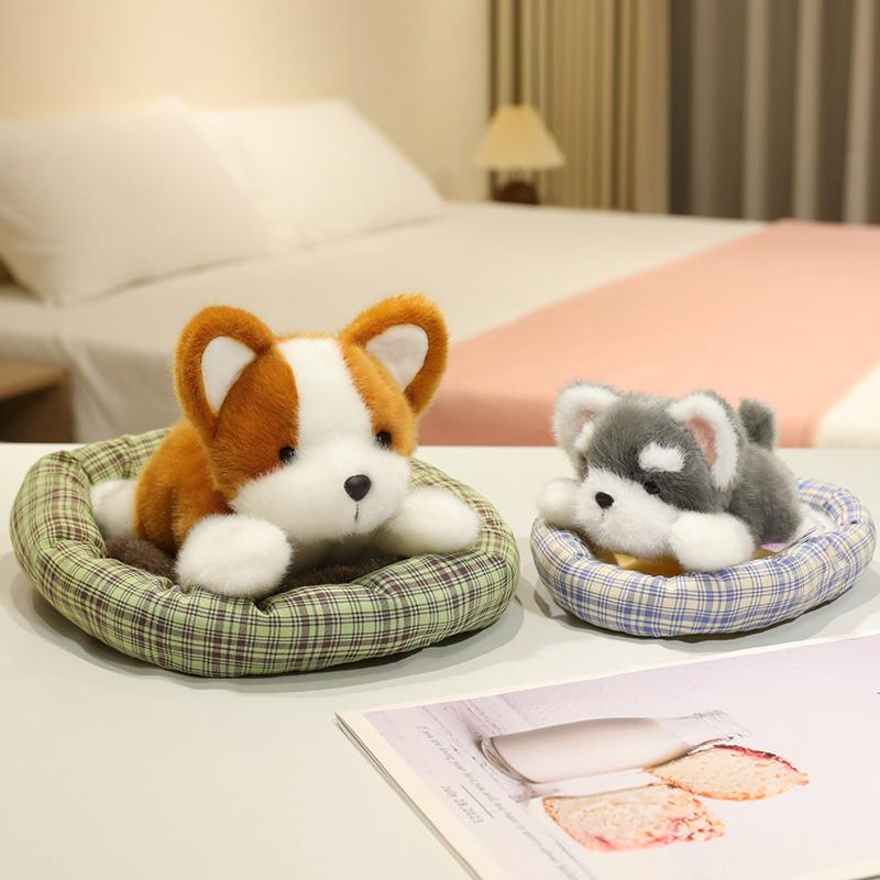 Cute Cartoon Dog Plush Toy Sleeping Animal Schnauzer Corgi Golden Retriever Doll Kawaii Room Decor Funny Xmas Gift For Girls