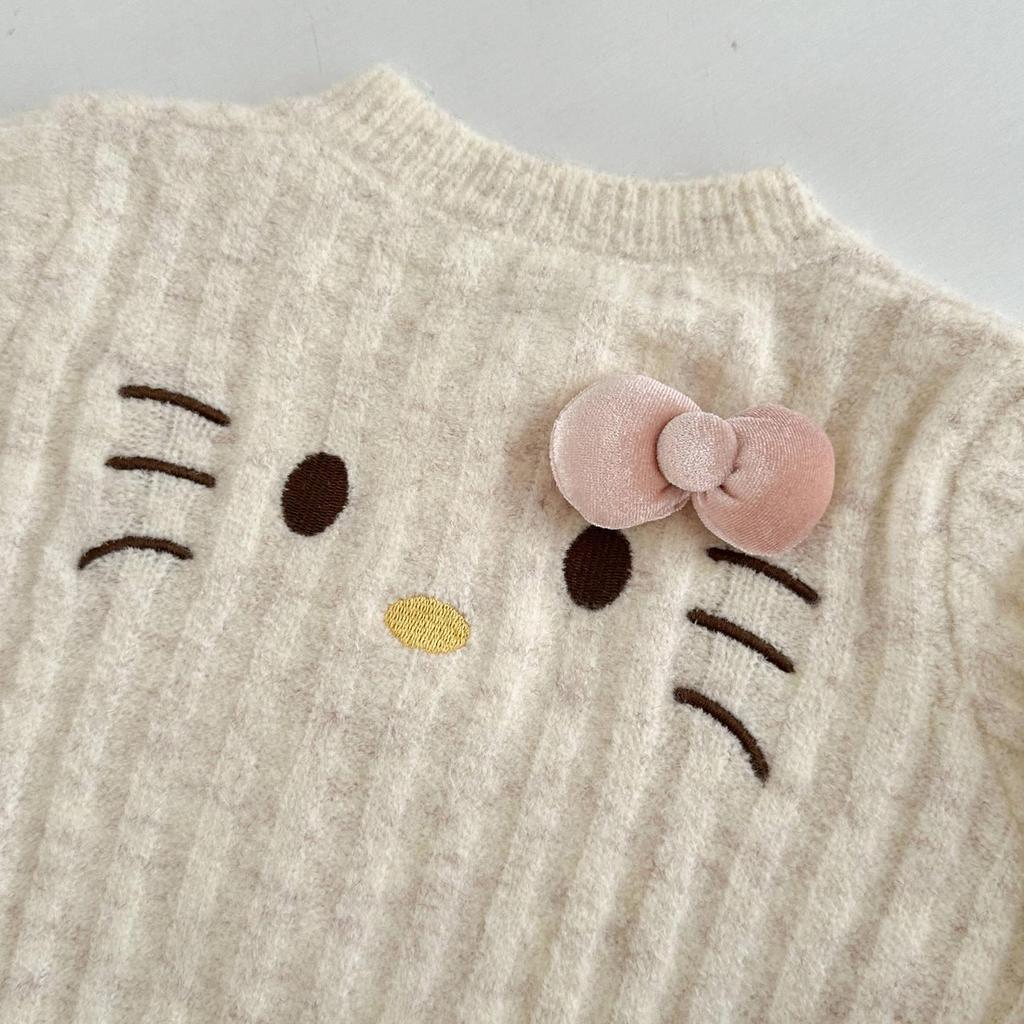 Korean Girls' Cute Cartoon Cardigan & Flared Jeans Set for Autumn