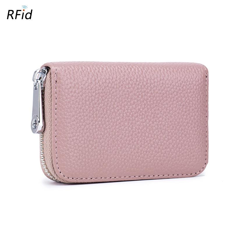 Card bag Organ zipper Men's cowhide RFID anti-theft brush Magnetic leather Women's card holder