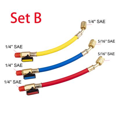 3 peças de Mangueira de Carga para Refrigeração 1/4" SAE R134A R410 R12 R22 800-4000 PSI com Válvula de Esfera para Ferramentas de Carga de Manutenção de AC HVAC
