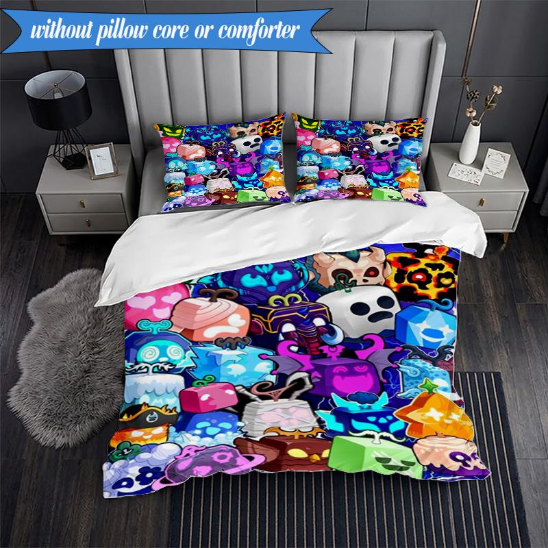Colorful Cube Creatures 3pcs K-pop Music Group Bedding set,Ideal for Bedroom, Dormitory,Including Duvet Cover And 2pcs Pillowcases,Fan Gifts