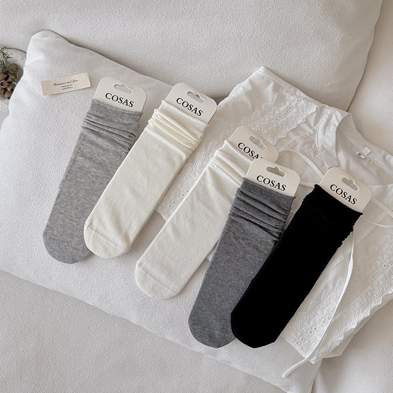 Rolled-edge Children's Thin Model Moisture-wicking Breathable Mid-calf Socks, Pure Color, Simple Design, Versatile and Easy To Match. Pile Socks.
