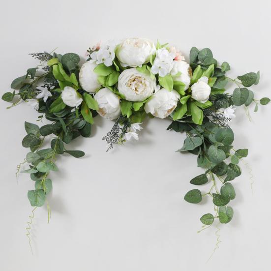 Artificial Peony Flower Swag with Green Leaves Wedding Party Arch Flower Welcome Sign Decorative Floral Swag Door Lintel Wall Window Decor