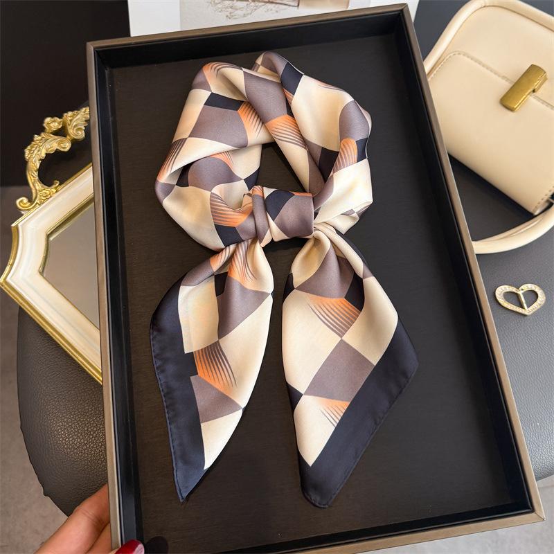 Fashion Print Plaid Design Shawl Square Scarf For Women Soft Satin Wraps Neckerchief Female Hair Bands Ribbon Headband Bandana