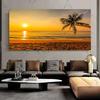 Sea Beach Landscape Canvas Paintings Sunset Gold Sea Pictures Tropical Palm Tree Wall Art Poster Scenery Home Decor Painting