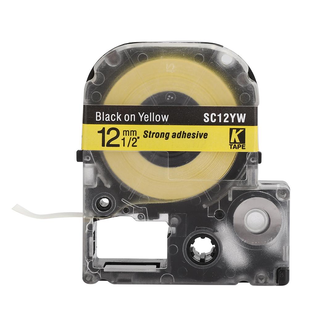 12mm Label Machine Ribbon High Quality Fit for King Jim for Epson SR230CH 8 Meters Length 12mm Yellow Bottom Black
