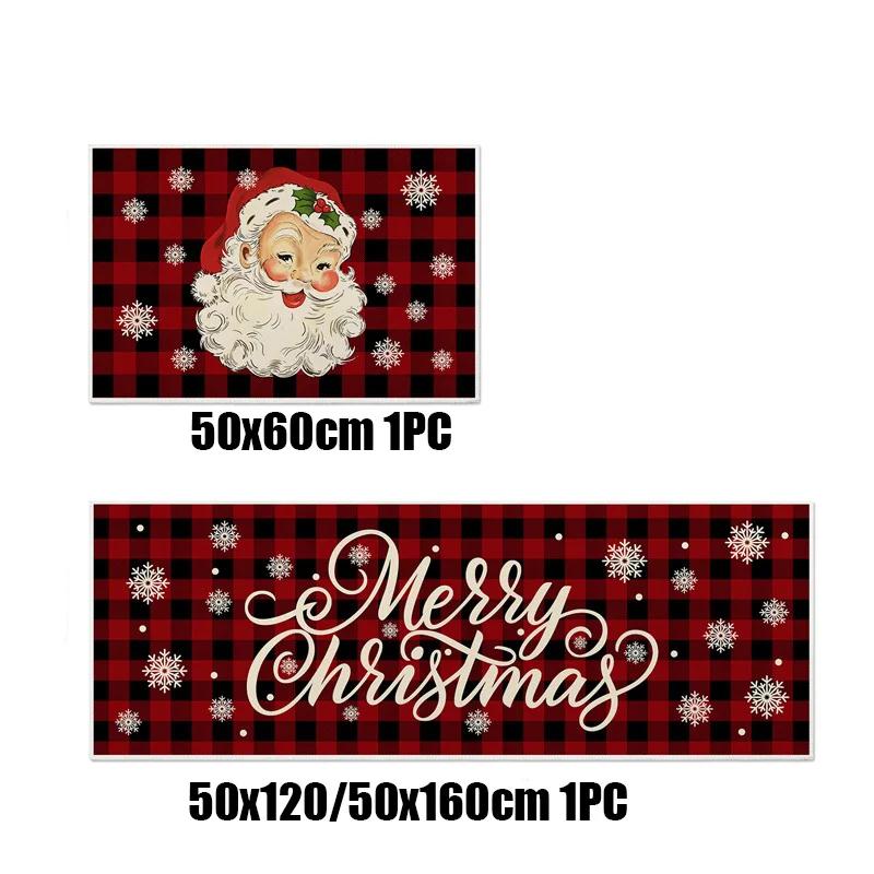 Christmas Kitchen Floor Mat Long Non-Slip Absorbent Floor Mat Household Kitchen Dirt Resistant Mat Door Mat Long Santa Carpet