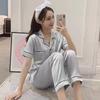 Women's Imitation Silk Short Sleeve Pajamas: Sexy, Lightweight, Plus Size Two-Piece Set with Long Pants.