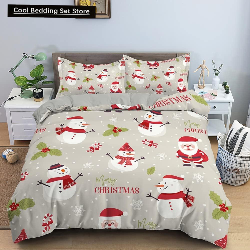 Weihnachten Schneemann König Königin Bettbezug Kinder Cartoon Bettdeckenbezug Weiß Winter Schneeflocke Bettwäsche Set Polyester Bettdeckenbezug