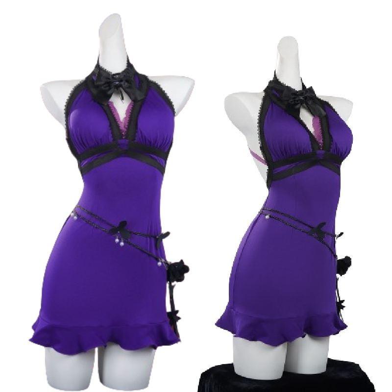 Elegant Fantasy Tifa Purple Dress Cosplay Outfit For Game Role Play In Polyester
