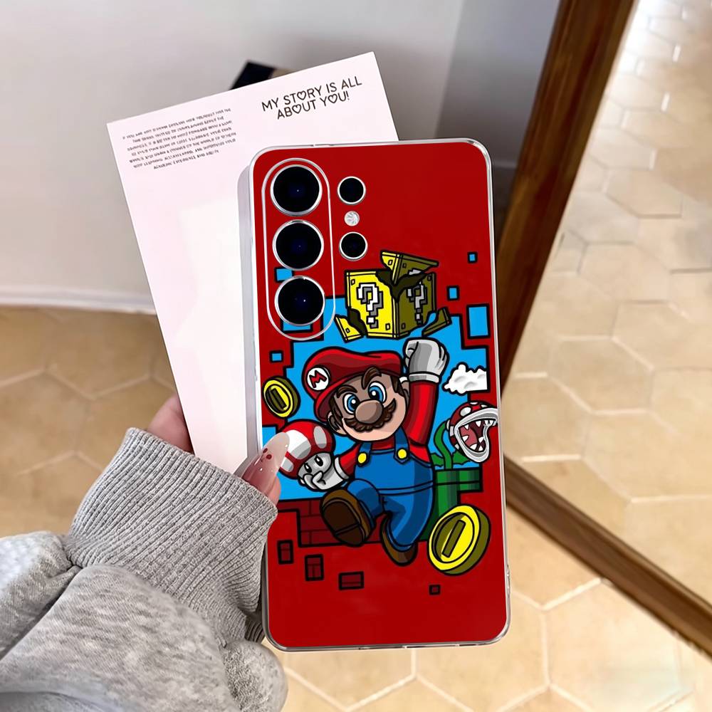 cartoon S-Super M-MarioS Bros Phone Case For Samsung S25,S24,S21,S22,S23,S30,Ultra,S20,Plus,Fe,Note,10,9,5G Transparent Cover